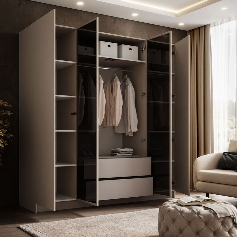 4 Door Wardrobe, Opening system: push-to-open (handleless fronts)