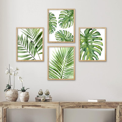 Tropical Palm " IDEA4WALL Framed Tropical Green Island Palm Leaf Wall Art, Set Of 4 Nature Wilderness Wall Decor Prints, Botanical Floral Wall Decor For Living Room, Bedroom " 4 - Pieces