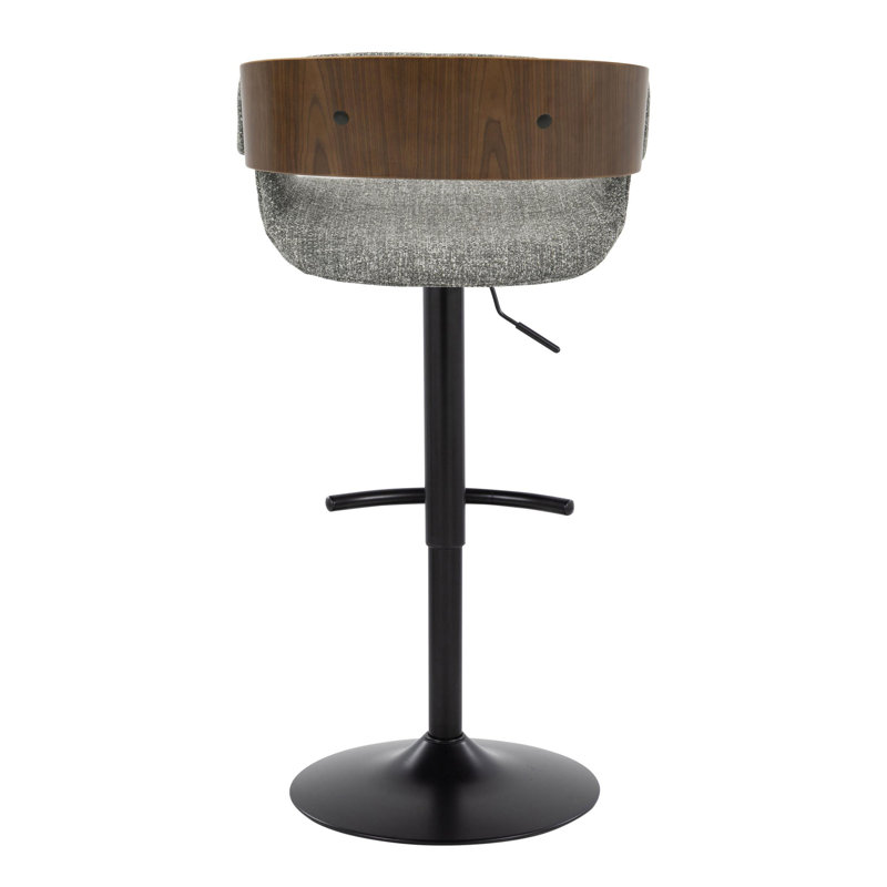 Tabouret de bar Laurenzio, Noir, Tissu gris / bois de noyer