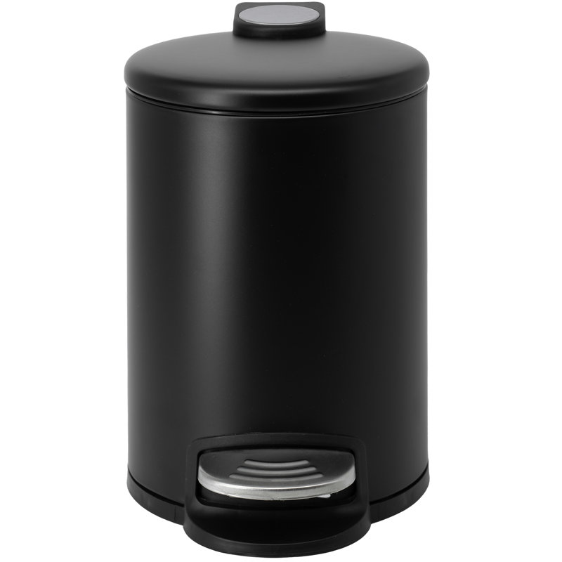 Matte Black Stainless Steel Round Pedal Trash Can