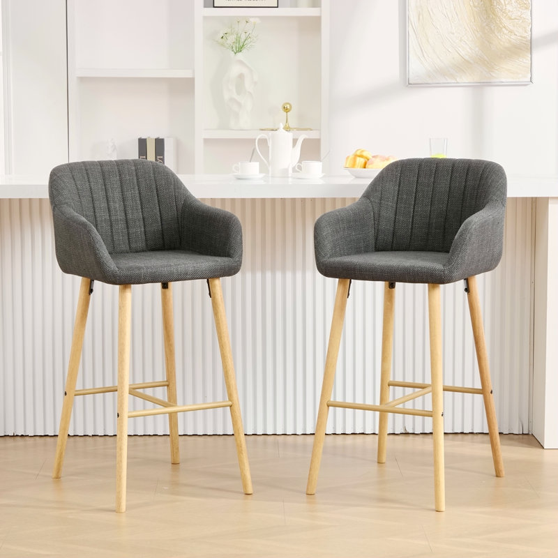 Ensemble de 2 tabourets de bar modernes avec îlot de cuisine avec dossier, accoudoirs, repose-pieds et pieds en bois massif