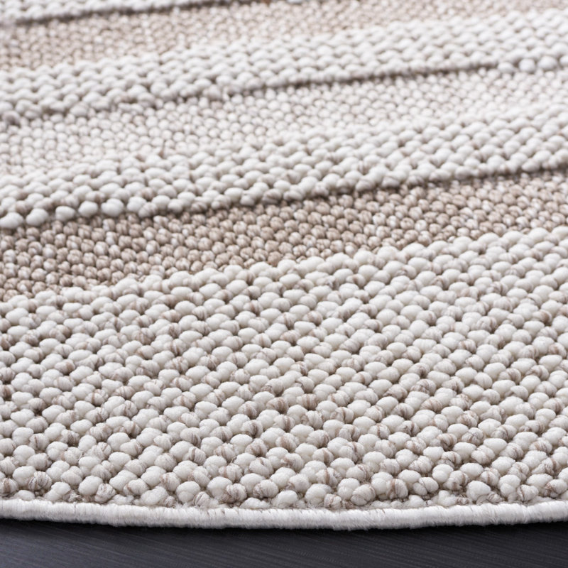 Tapis géométrique tissé à la machine crème, Rond 6 pi 7 po
