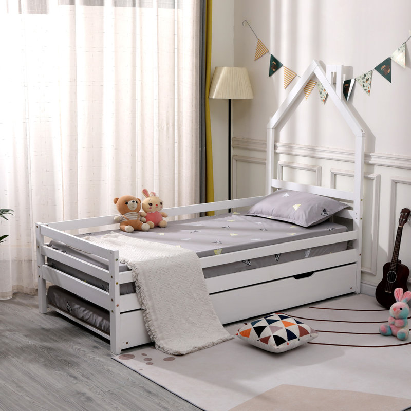 Lucien 90 X 190cm Cabin Bed, White, With Trundle, With 2 x Mattress