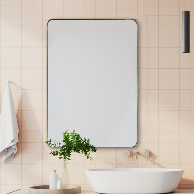 Miroir de salle de bain Inse Cadre en acier inoxydable, 36 po x 24 po, Or brossé