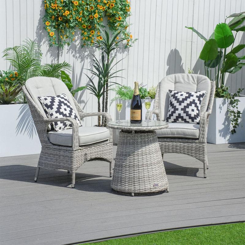 Yuva 2 - Person Wicker Patio Dining Set with Round Table , Cushions Included, White
