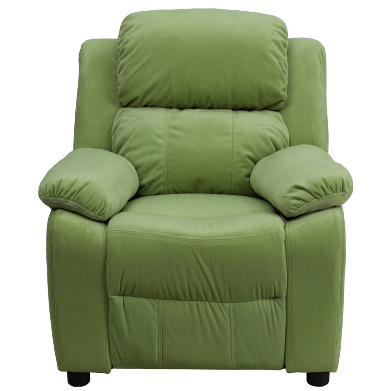 Deluxe Padded Contemporary Kids Recliner with Storage Arms, Microfiber - Avocado