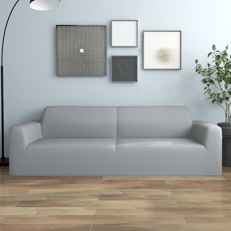 Polyester Box Cushion Sofa Slipcover, Grey