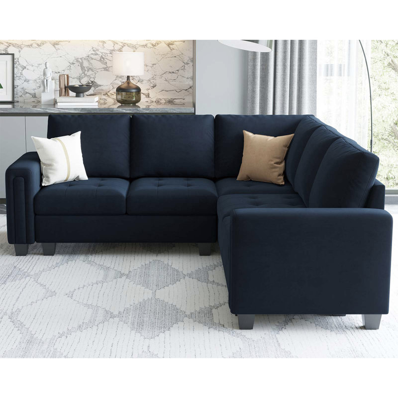 Canapé modulaire en velours 4 pièces Shavera, Velours bleu