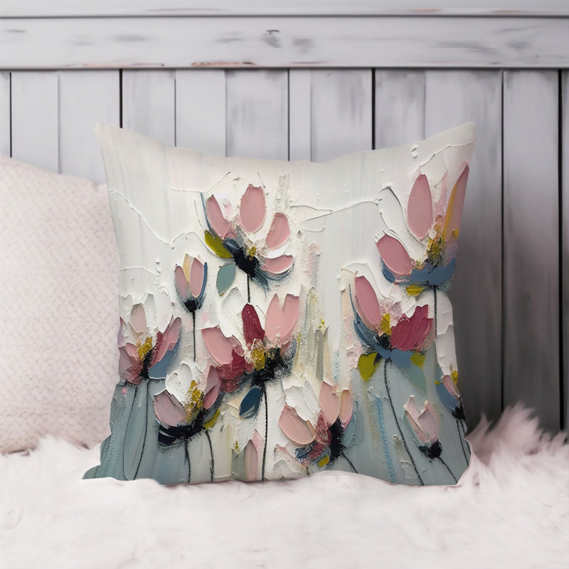 Floral Pink Flowers Transitional, 16"H x 16"W