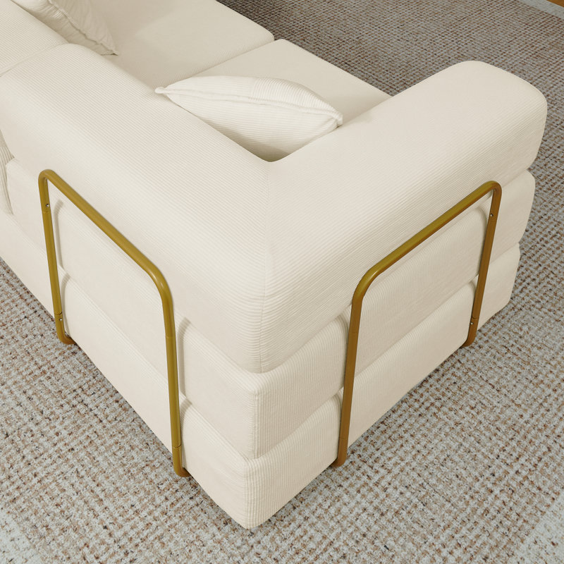 Canapé modulaire de 108 po avec méridienne en forme de L, canapé-lit désossé à assise profonde, canapés à compression en éponge sans assemblage, canapé-lit pliant moderne avec dossier amovible (beige)