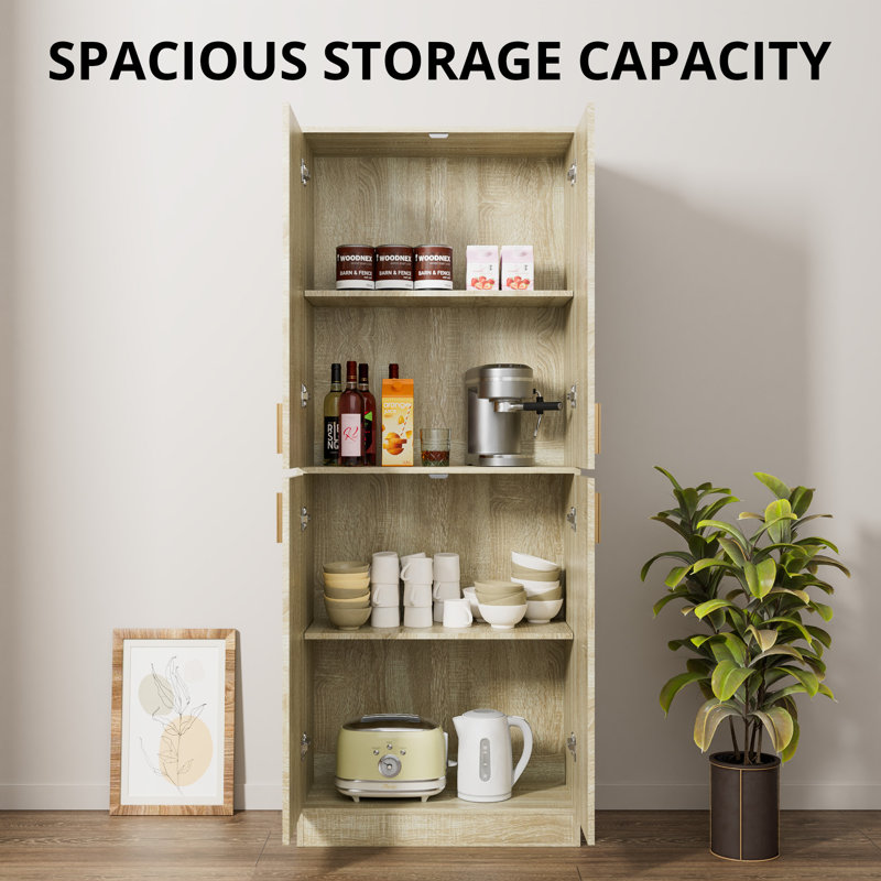Boscombe 71" H Kitchen Pantry Cabinet with 4 Doors and 2 Adjustable Shelves, Classic Kitchen Storage Cabinet for Dining Room, Living Room