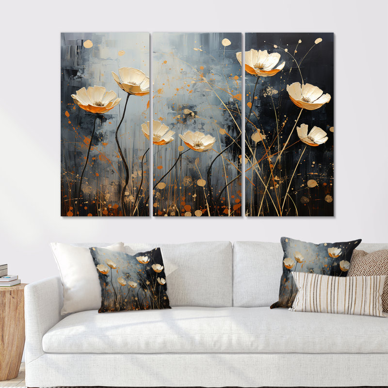 «Gilded Garden Blooming Meadows I», ensemble d'art sur toile, Toile tendue, H 32 po x l 48 po x P 1 po