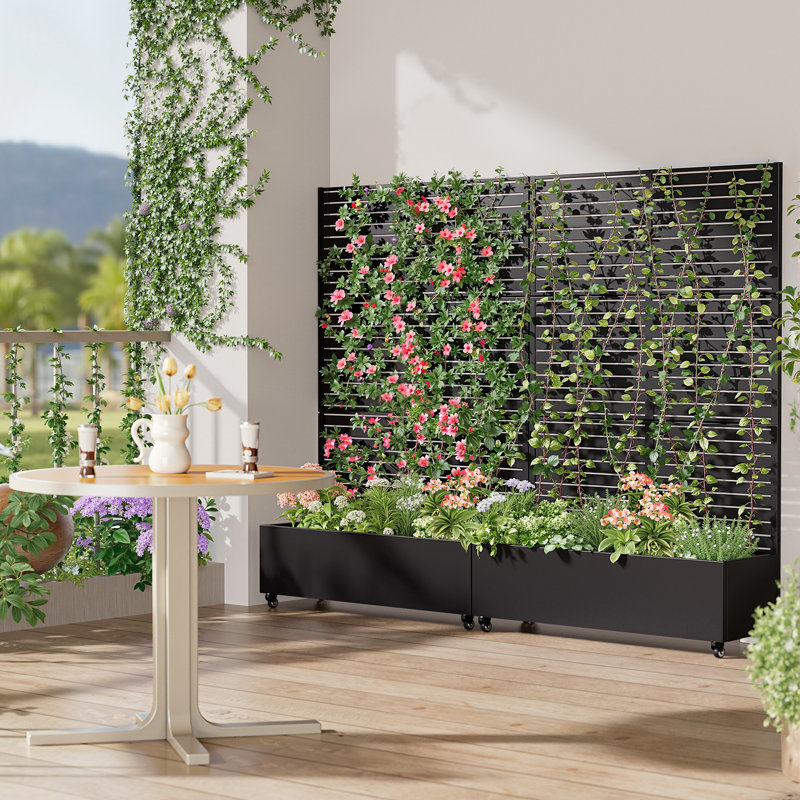 Support pour plante en fer noir avec roues - H 73 po x P 16 po x L 47 po, conception modulaire autoportante, ensemble 1 pièce