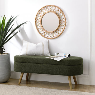 Banc de rangement repose-pieds ovale, pieds en bois d'hévéa, vert (43,5 po x 16 po x 16 po)