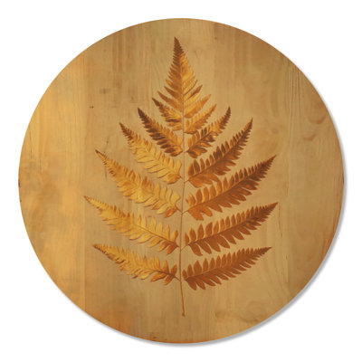 Petite fougère dorée - décoration murale ronde en bois botanique
