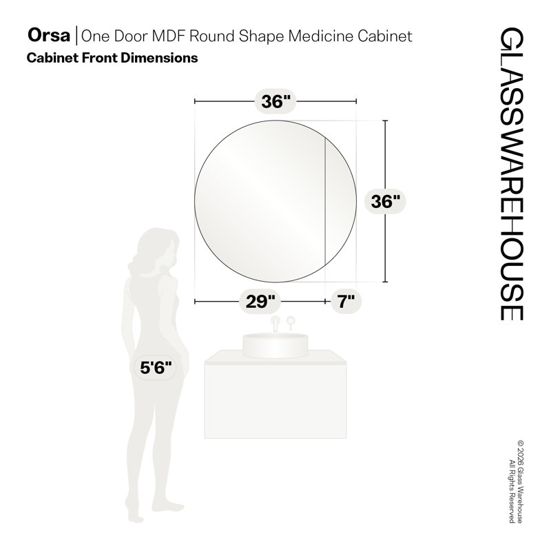 Recessed Frameless Single Door Medicine Cabinet with Adjustable Shelves, 36" H x 36" W x 4.75" D