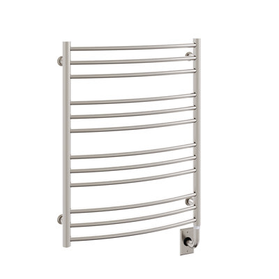 23.5"x31" Laveno Electric Hardwired Curved Rail Towel Warmer - Brushed Nickel, Wall Mounted, Includes Programmable Smart Switch, Lifetime Warranty