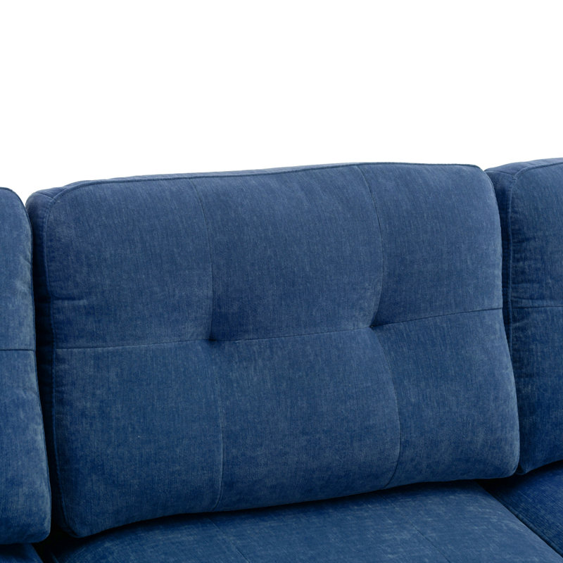 Canapé modulaire convertible en L 110 po avec repose-pieds mobile pour salon, Velours bleu