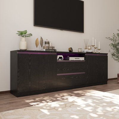 Meuble télé 94,5 po pour téléviseur 100/90/80 po, meuble télé haut de gamme avec armoires et tiroirs de rangement, console média avec tablettes réglables pour le salon