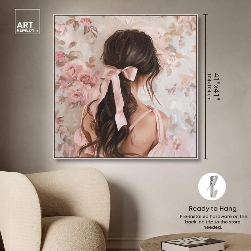 «Her Pastel Ribbon Canvas» par Art Remedy, H 41 po x l 41 po x P 2 po, Encadrement argenté