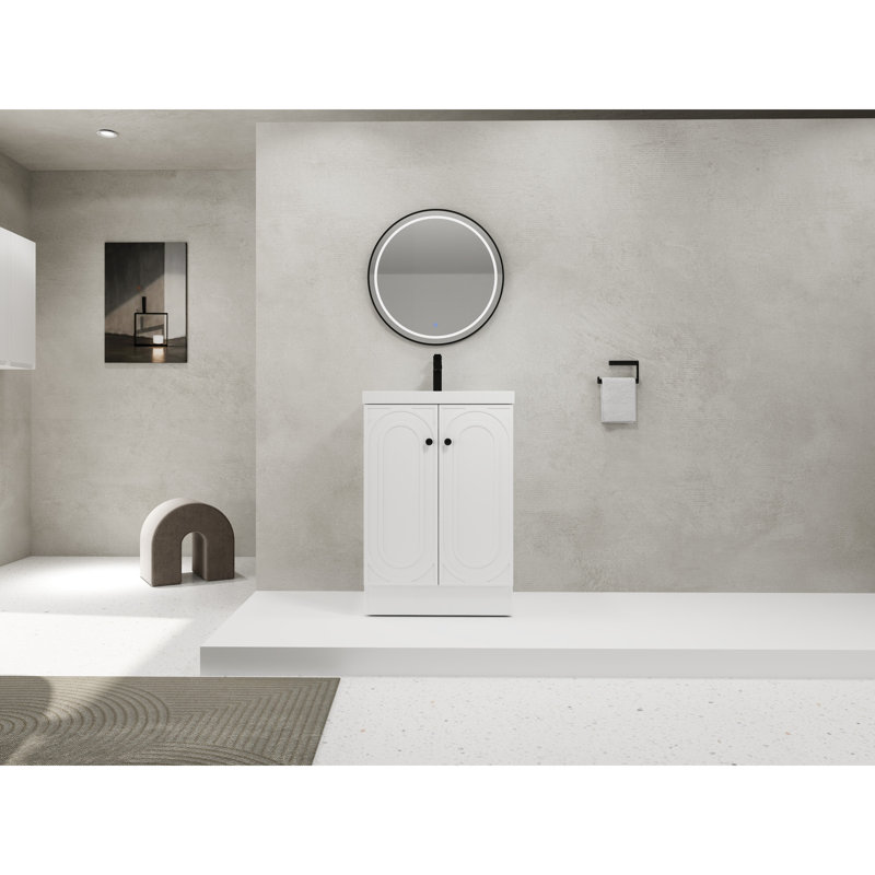 Modern Bathroom Sink Cabinet With White Resin Basin, Soft-Close Door & Metal Handles - 24 Hinges 24" Freestanding Model, 24"