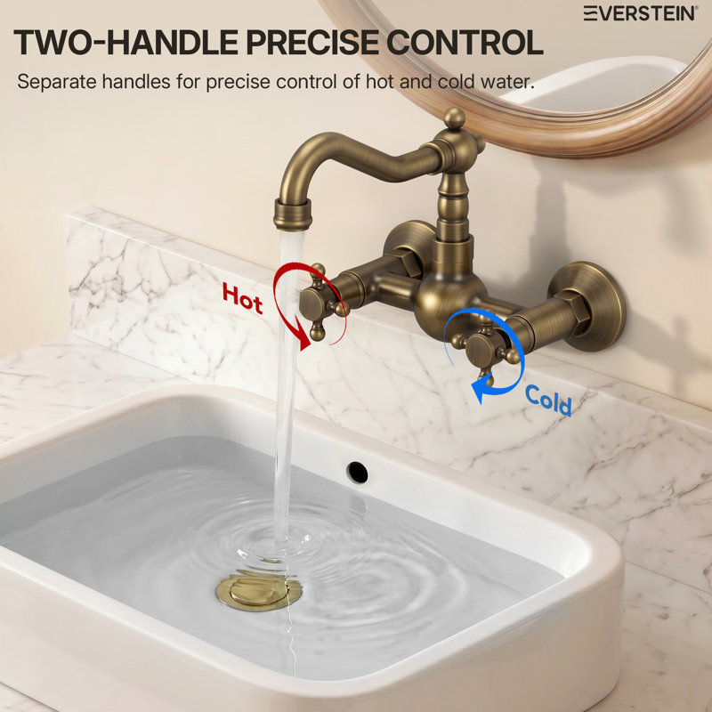 Two-Handle Bathroom Sink Faucet, Wall-Mounted Bathroom Faucet