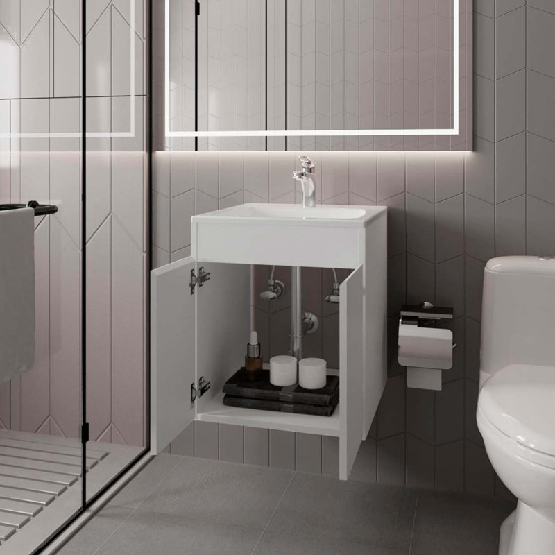 Meuble-lavabo blanc avec deux portes, Blanc