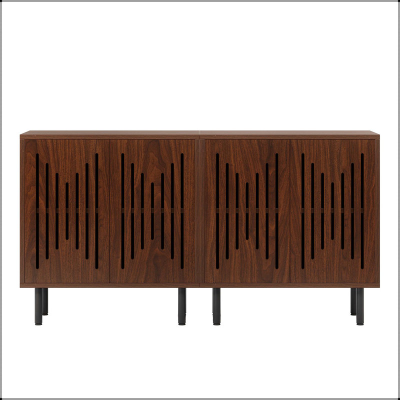 Buffet bahut, ensemble de 2 armoires de rangement avec tablettes réglables, Noyer