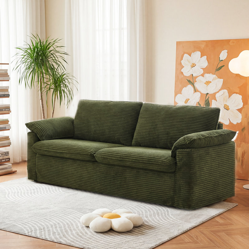 70" Corduroy Loveseat Sofa, Comfy Upholstered Couch With 2 Wide Armrest Pillows For Apartment, Living Room, Bedroom, Or Home Office