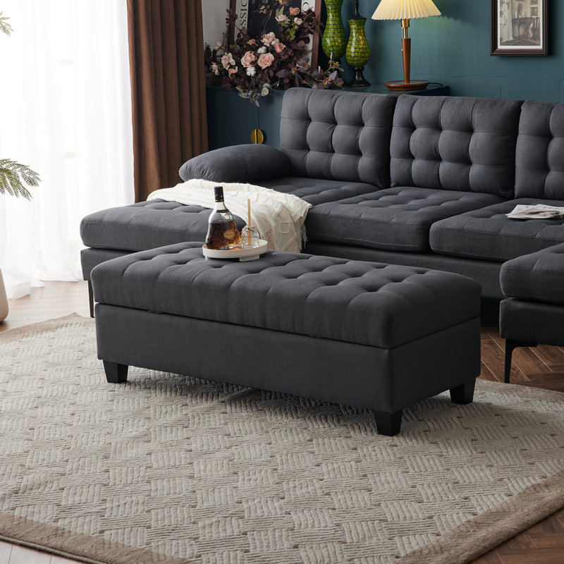 Brierre Polyester Blend Upholstered Storage Bench, Dark Gray