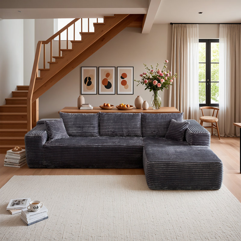 Canapé modulaire rembourré Boneless, Orienté à droite, Velours côtelé gris moelleux