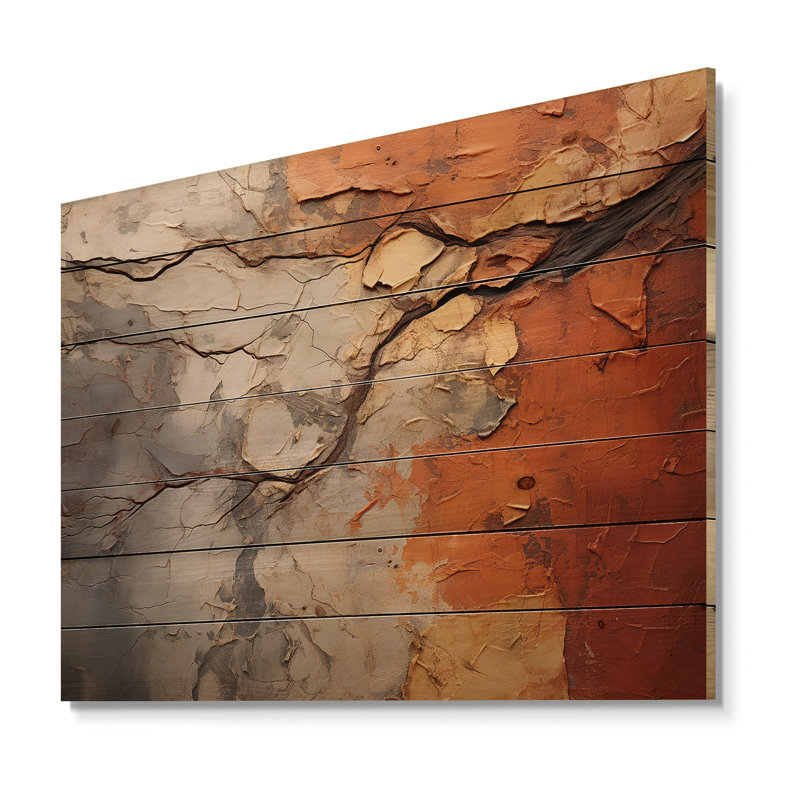 Collage d'arbre séquoia abstrait orange gris sur bois, H 10 po x l 20 po x P 0,78 po