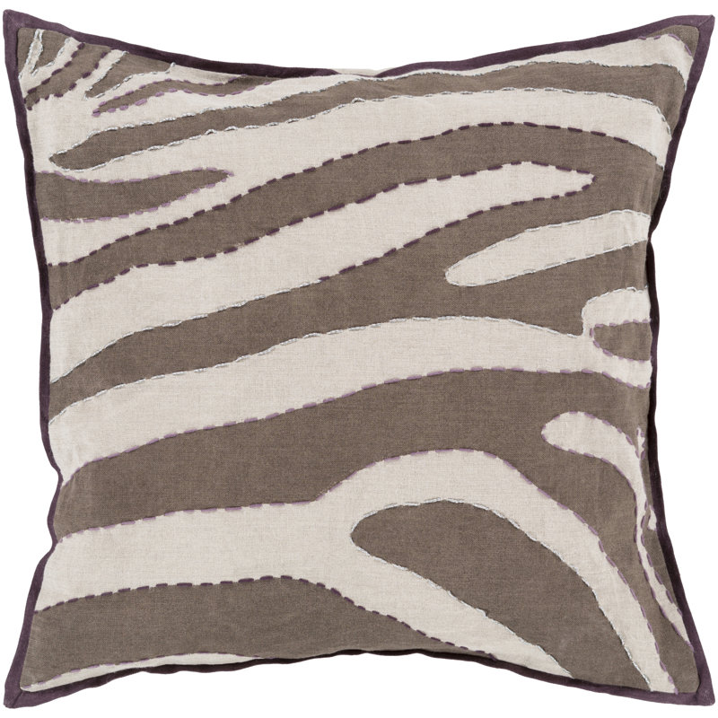 Zebra Animal Print Pillow Cover, Ivory/Dark Purple, 22" x 22"