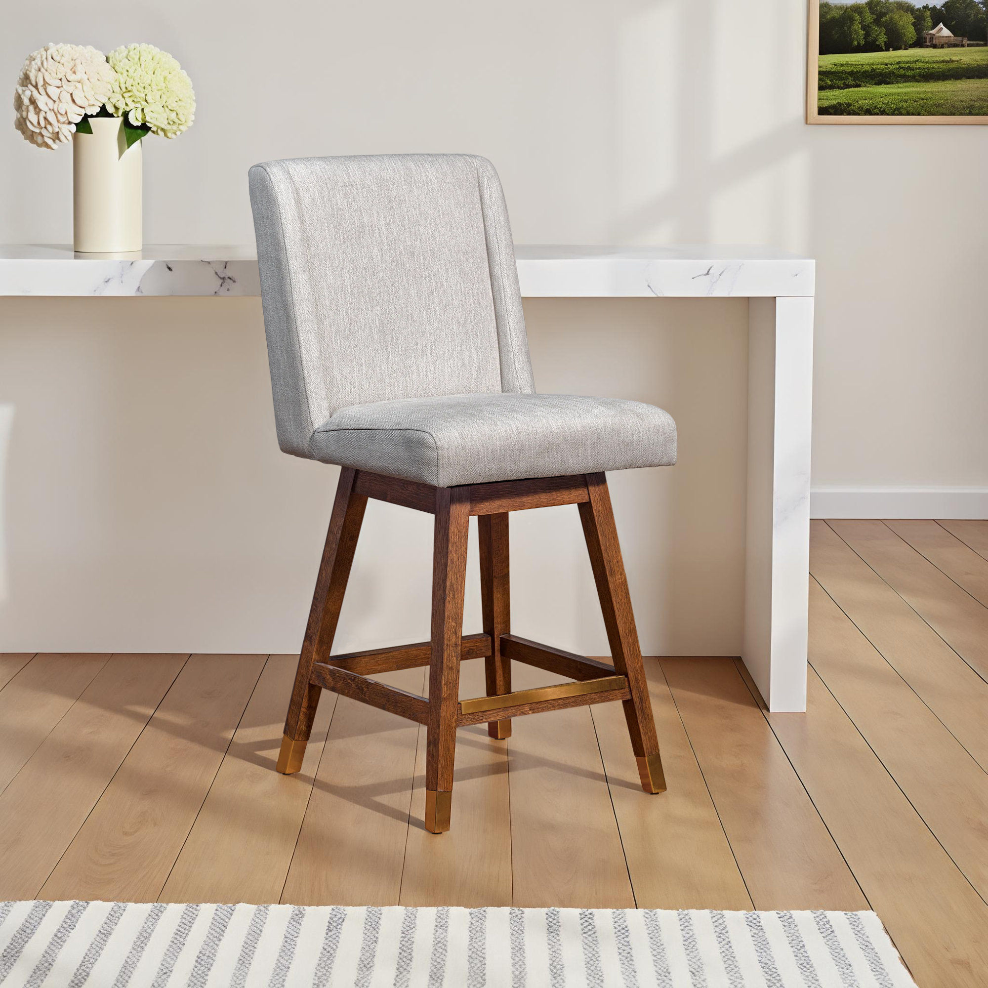 Albemarie Swivel Stool, Beige Performance, Counter Stool (26” Seat Height), Brown