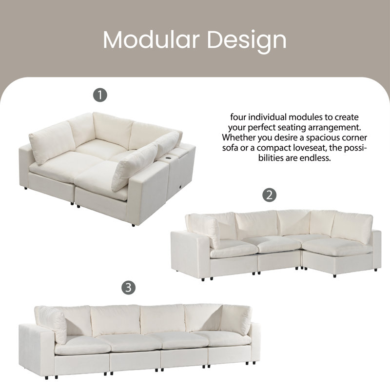Bungert 105.9'' Upholstered Sofa, Beige Polyester
