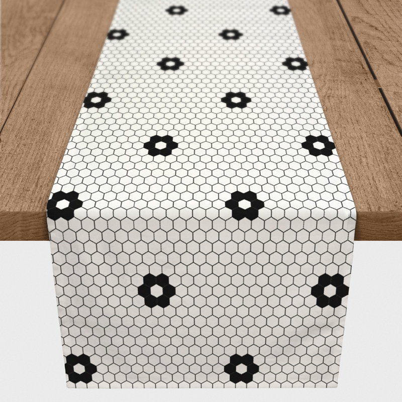 Chemin de table géométrique, 72 po x 16 po, Noir