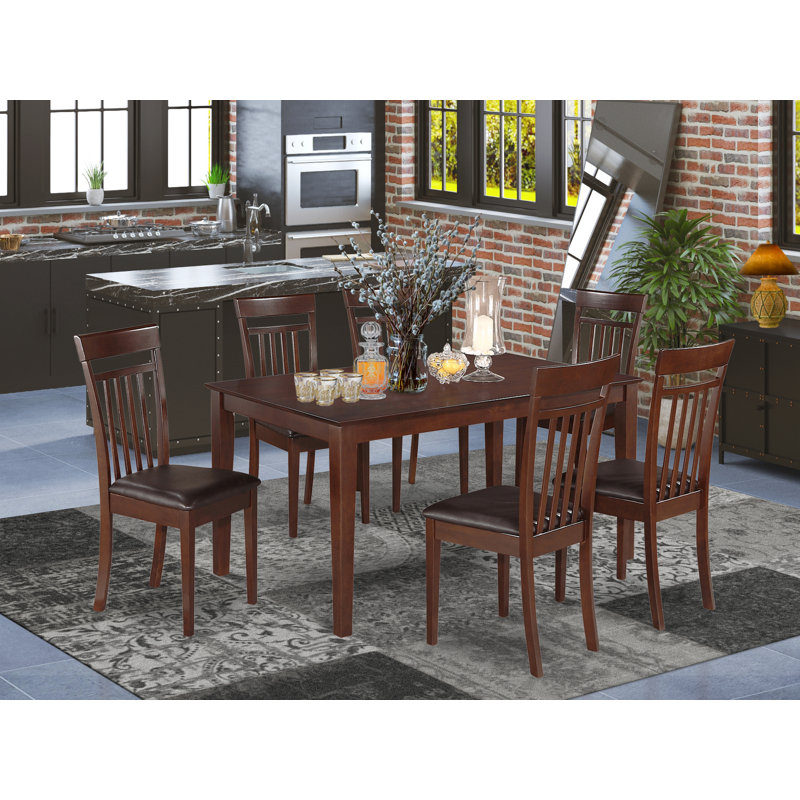 Ensemble de table de salle à manger 7 pièces moderne comprenant une table rectangulaire en bois et 6 chaises de salle à manger en similicuir, 36 x 60 pouces, cappuccino