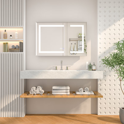 Armoire à pharmacie encastrée ou à fixation en surface en aluminium 30 po à 40 po x H 24 po avec porte en miroir et tablettes réglables
