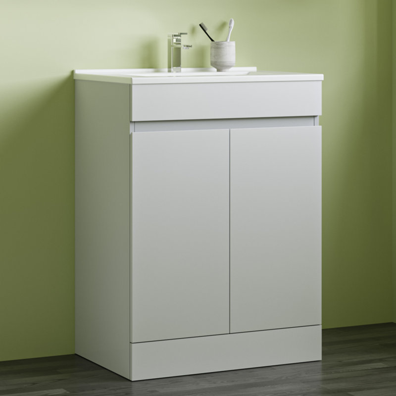 Elanora 600mm Single Bathroom Vanity with Drop In Ceramic Basin, White, White