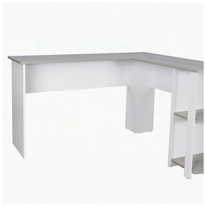Modern L-Shaped Desk with Side Shelves, Grey