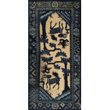 Antique 1900s Chinese Peking Ivory Wool Small Scatter Size Rectangle Knotted Rug