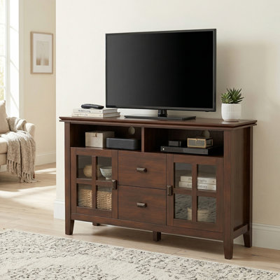 Artisan 48"W Solid Wood Transitional TV Stand for TVs up to 55" with 2 Cabinets, 2 Drawers, and Open Shelves