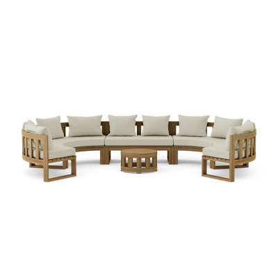 Circular Modular Teak 10 - Person Patio Conversation Sets with Sunbrella® Cushions