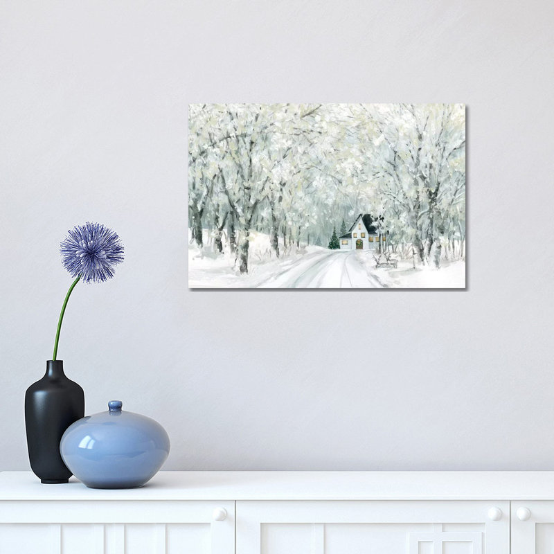 «Christmas Lane» par Carol Robinson - reproduction imprimée, H 12 po x l 18 po x 1,5 po, Toile tendue, Pas de tapis
