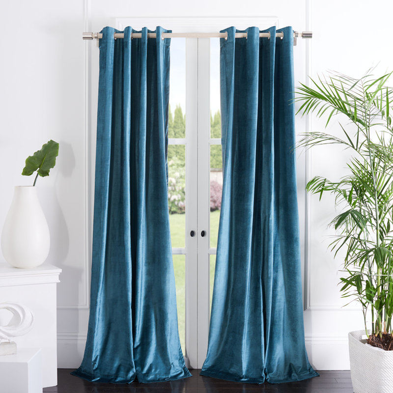 Ida Room Darkening Curtain Single Panel, Teal, 52" W x 96" L