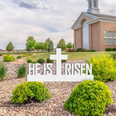 Enseigne de jardin d'extérieur He Is Risen - Décorations de Pâques, PVC résistant aux intempéries avec piquets en métal, 2 pi x 1 pi, pour décoration de jardin, d'église ou de jardin, blanc - tout blanc
