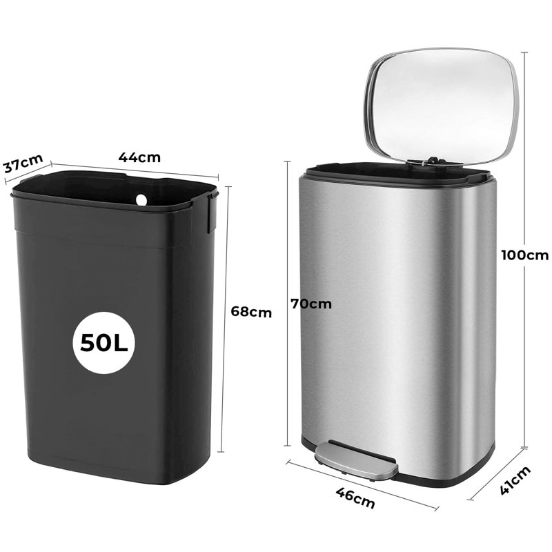 Pedal Bin, Soft-close Pedal Bin, Large Waste Bin With Lid, Removable Inner Bucket, Odour Isolate, For Kitchen, Bathroom, Office Step On Multi-Compartments Trash & Recycling Bin