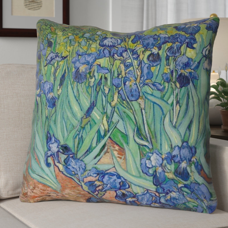 Coussin Vincent Van Gogh, 16 po x 16 po, Bleu / Vert / Orange, Polyester/ Bourre en polyester