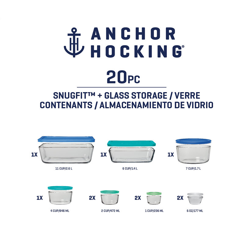 Anchor Hocking 20-Piece Clear Glass Food Storage Set with Multicolor Lids