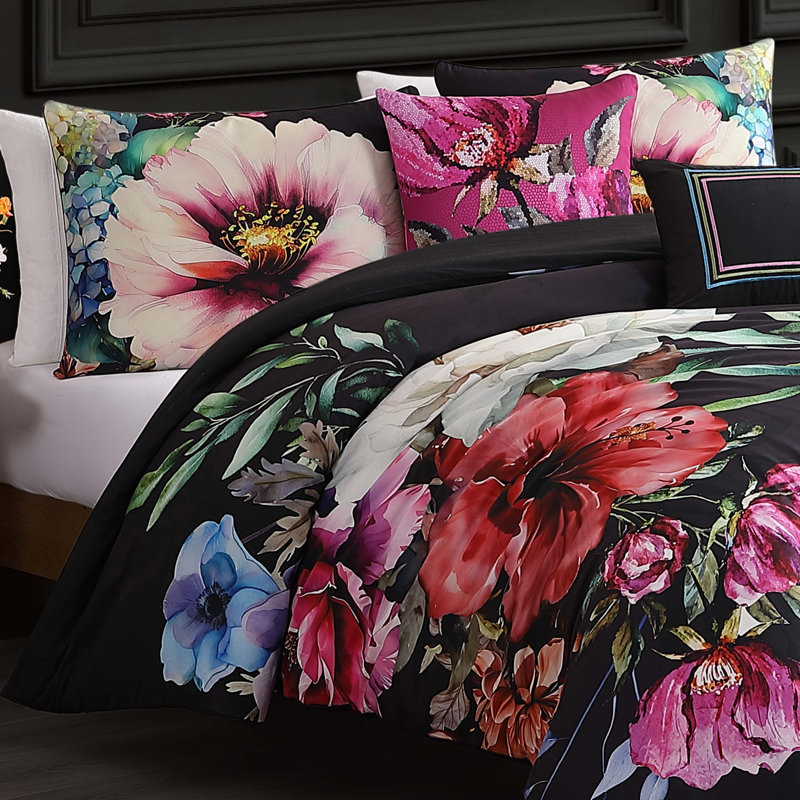 Bebejan Black Night Poppies 100% Cotton Sateen 5 Piece Reversible Comforter Set, King
